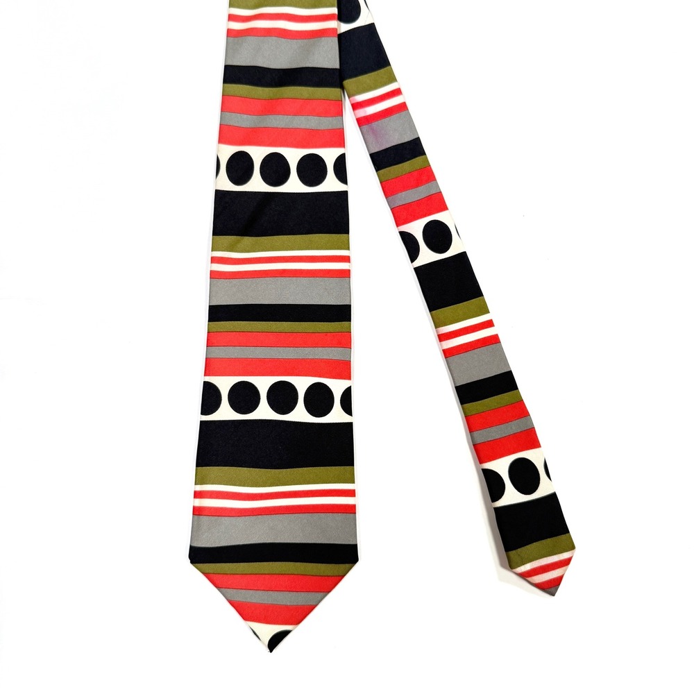 Gene Meyer New York Silk Tie Striped Polka Dot Graphic Red Green‎ Made in Japan